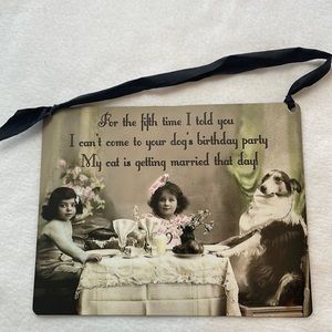 Metal Sign, Girls and Dog